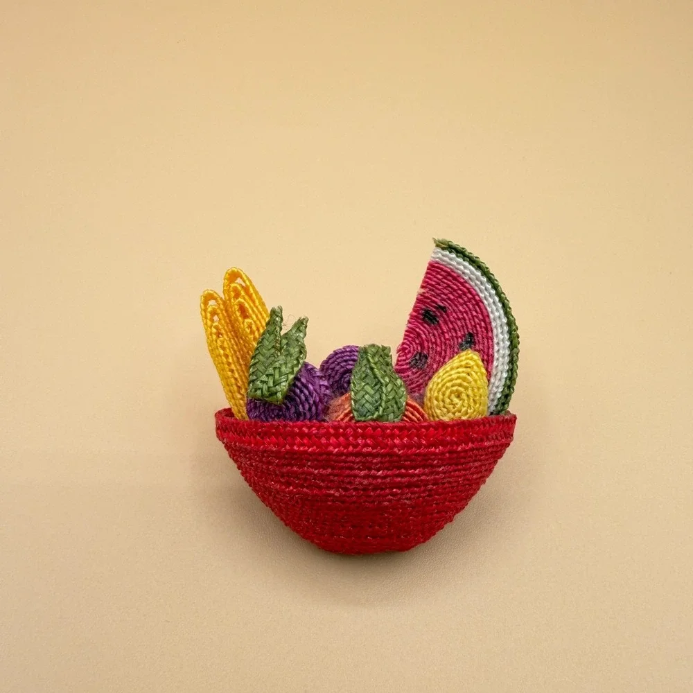 Woven Fruit Basket Brooch Watermelon Vintage Whimsical Boho Statement Pin Gift
